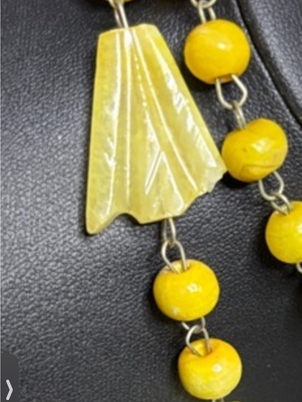 VINTAGE Carved YELLOW ONYX Stone Bead Necklace Aztec Mayan Face Pendant - Picture 13 of 13